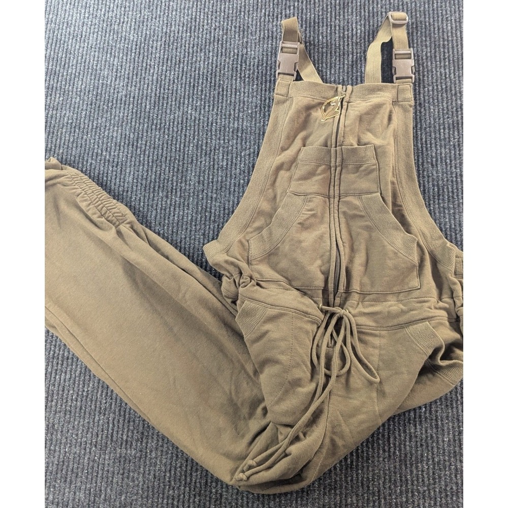 Baby Phat Olive Green Knit Overalls Women Large Y2K Ruched Leg Adjustable Strap